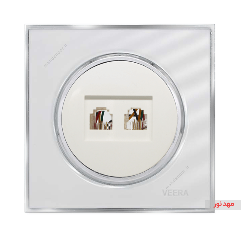 پریز تلفن دو سوکت ویرا الکتریک مدل آلفا گلس کلاسیک - سفید